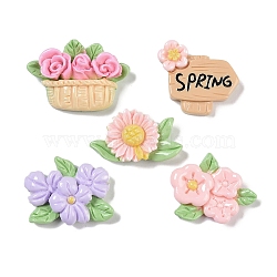 Opaque Resin Cabochons, Flower, Colorful, 14.5~20.5x23~29x5.5~9mm(RESI-H162-11)