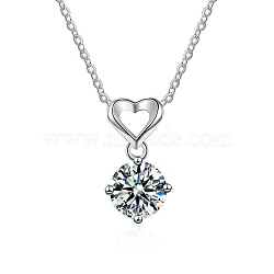 Anti-Tarnish Rhodium Plated 925 Sterling Silver Pave Crystal Moissanite Rhinestone Heart with Rhombus Charms, Platinum, 14.4x7.7x4.3mm, Hole: 3.5x2.5mm(STER-U003-08P)