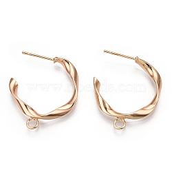 Brass Stud Earring Findings, Half Hoop Earrings, with Loop, Nickel Free, Real 18K Gold Plated, 24.5x22.5x3mm, Hole: 2mm, Pin: 0.8mm(X-KK-N186-46G)
