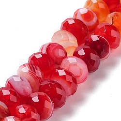 Natural Banded Agate/Striped Agate Beads Strands, Dyed & Heated, Faceted Rondelle, Red, 10~10.5x6.5~7mm, Hole: 1mm, about 58pcs/strand, 15.31~15.43''(38.9~39.2cm)(G-E605-A02-03E)