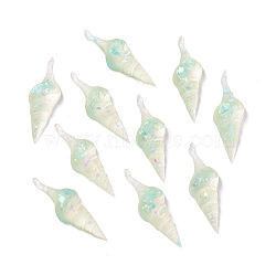 Transparent Epoxy Resin Cabochons, Imitation Jelly Style, with Sequins/Paillette, Conch Shell Shape, Light Green, 44.5~45.5x14.5x8.5mm(CRES-T020-08A)