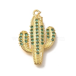 Brass Micro Pave Cubic Zirconia Pendants, Real 18K Gold Plated, Cactus Charms, Green, 22.5x15x2.5mm, Hole: 1.2mm(KK-M295-18G-01)