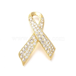 Silk Ribbon Brass Micro Pave Clear Cubic Zirconia Brooches, Long-Lasting Plated, Cadmium Free & Lead Free, Golden, 60x38mm(KK-M312-23G)