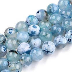 Natural Fire Crackle Agate Beads Strands, Dyed, Round, Dodger Blue, 8mm, Hole: 1mm, about 46~48pcs/strand, 14.56 inch~15.15 inch(G-S346-8mm-19)