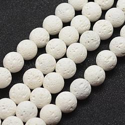 Unwaxed Natural Lava Rock Beads Strands, Round, White, 6mm, Hole: 1.2mm, about 63pcs/strand, 15.3 inch(39cm)(G-J367-01-6mm)