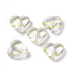 Transparent Acrylic Beads, Heart with Polka Dot Pattern, Clear, Yellow, 15.5x17.5x6mm, Hole: 1.7mm(OACR-C009-05C)