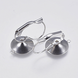 Tarnish Resistant 304 Stainless Steel Leverback Earring Settings, with Loop, Flat Round, Stainless Steel Color, 23x12.5x12mm, Hole: 1mm, Pin: 0.7mm, Tray: 12mm(X-STAS-F139-052P)