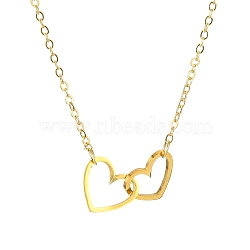 201 Stainless Steel Interlocking Heart Pendant Necklace, with Brass Cable Chains, Golden, 15.55 inch(39.5cm)(NJEW-JN04525)