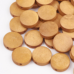 Natural Pear Wood Beads, Dyed, Flat Round, Sandy Brown, 15x4mm, Hole: 1.8mm(WOOD-T009-1.5cm-05)