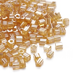 6/0 Glass Seed Beads, Transparent Colours Luster, Square Hole, Cube, BurlyWood, 3~5x3~4x3~4mm, Hole: 1.2~1.4mm, about 1000pcs/100g(SEED-YW0001-25K)