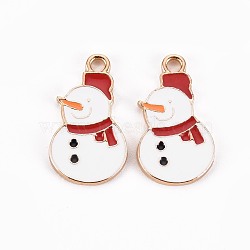 Golden Plated Alloy Enamel Pendants, for Christmas, Christmas Snowman, Cadmium Free & Lead Free, Red, 21x12x1.5mm, Hole: 2mm(ENAM-T009-92-RS)