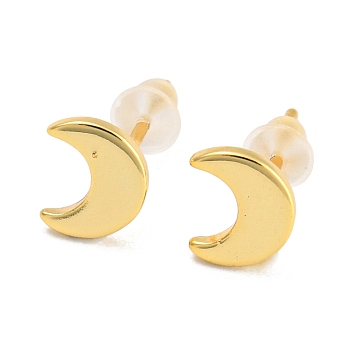 Rack Plating Brass Moon Studs Earrings for Women, Long-Lasting Plated, Golden, 7x5.5mm