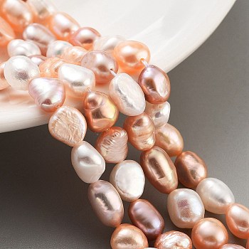 Natural Cultured Freshwater Pearl Beads Strands, Two Sides Polished, Grade 4A, Coral, 7~8mm, Hole: 0.6mm, about 20~22pcs/strand, 7.28''(18.5cm)