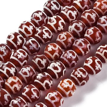 Tibetan Style dZi Beads, Natural Agate Beads, Dyed & Heated, Sienna, Nectar Bottle Pattern, 8.1~8.6mm, Hole: 1.2mm, about 47~50pcs/strand, 15.83''(40.2cm)