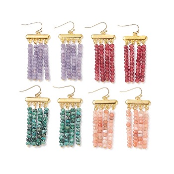 Dyed Natural Malaysia Jade Rondelle Beaded Tassel Dangle Earrings, Brass Hoop Earring for Women, Golden, 59mm, Pin: 0.7mm