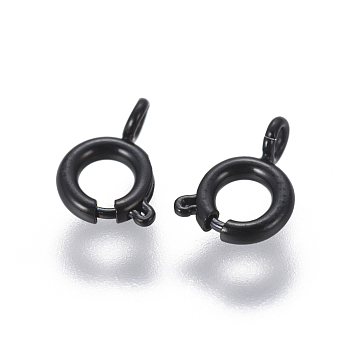 304 Stainless Steel Smooth Surface Spring Ring Clasps, Electrophoresis Black, 5x1.3mm, Hole: 1.4mm