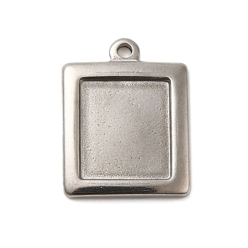 304 Stainless Steel Pendant Cabochon Settings, Rectangle Charm, Stainless Steel Color, Tray: 12x10.5mm,20x15x2.5mm, Hole: 1.6mm