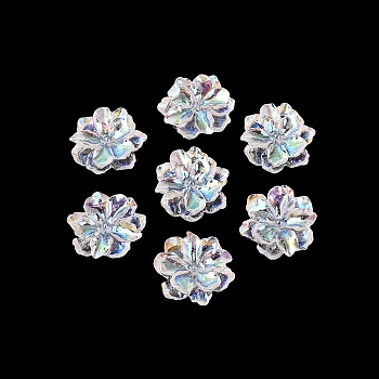 UV Plated Rainbow Transparent Resin Cabochons, Flower, Clear, 23~25x23~25x6.5~8mm