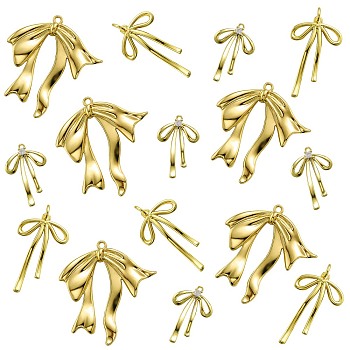 15Pcs 3 Styles Brass & Alloy Pendants, with Rhinestone, Bowknot, Golden, 19~33.5x13~31x2~3mm, Hole: 0.9~2mm, 5pcs/style