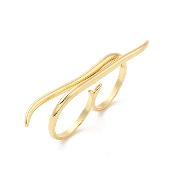 Brass Wire Open Cuff Rings, Double Rings, Real 18K Gold Plated, Inner Diameter: 17~17.5mm