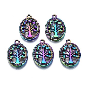 Alloy Pendants, Cadmium Free & Nickel Free & Lead Free, Oval with Tree, Rainbow Color, 19x13x2.5mm, Hole: 1.4mm, Fit for 0.5mm Rhinestone
