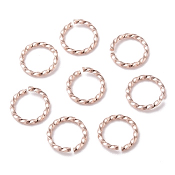 304 Stainless Steel Jump Rings, Open Jump Rings, Twisted, Rose Gold, 18 Gauge, 6x1mm, Inner Diameter: 4mm