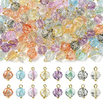 120Pcs 8 Colors Crackle Transparent Glass Pendants, Round Charm, with Golden Brass Loop, Faceted, Mixed Color, 11mm, Hole: 2mm, 15pcs/color