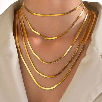 Titanium Steel Snake Chain Necklaces for Women, Golden, 4mm, 21.65 inch(55cm)