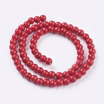 1 Strand Dyed Crimson Round Synthetic Turquoise Beads Strands, 6mm, Hole: 1mm, about 67pcs/strand, 15.75 inch