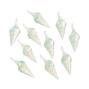 Transparent Epoxy Resin Cabochons, Imitation Jelly Style, with Sequins/Paillette, Conch Shell Shape, Light Green, 44.5~45.5x14.5x8.5mm