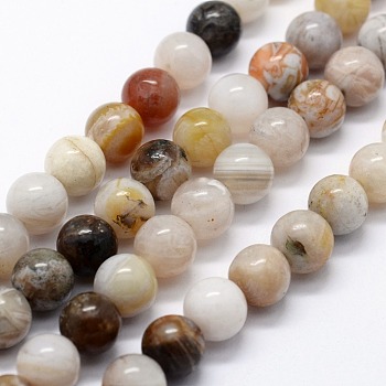 Natural Bamboo Leaf Agate Beads Strands, Round, 10mm, Hole: 1mm, about 37pcs/strand,  14.76 inch(37.5cm)