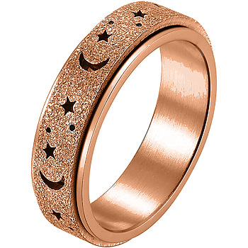Stainless Steel Moon and Star Rotatable Finger Ring, Spinner Fidget Band Anxiety Stress Relief Ring for Women, Rose Gold, US Size 8(18.1mm)
