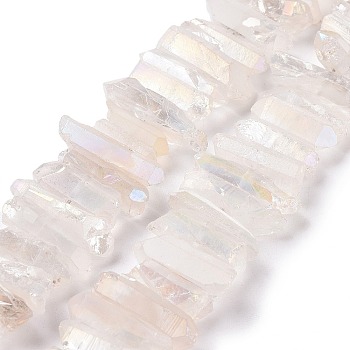Natural Quartz Crystal Points Beads Strands, Dyed, Nuggets, WhiteSmoke, 15~30x4~8x4~7mm, Hole: 1mm, 8 inch