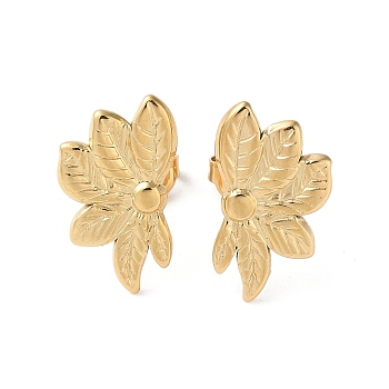 304 Stainless Steel Stud Earrings, Leaf, Real 14K Gold Plated, 13x18mm
