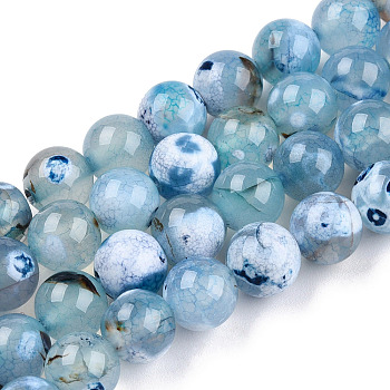 Natural Fire Crackle Agate Beads Strands, Dyed, Round, Dodger Blue, 8mm, Hole: 1mm, about 46~48pcs/strand, 14.56 inch~15.15 inch