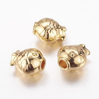 Real 24K Gold Plated Brass Beads, Long-Lasting Plated, Fish, 10x11x7mm, Hole: 3mm