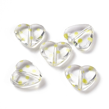 Transparent Acrylic Beads, Heart with Polka Dot Pattern, Clear, Yellow, 15.5x17.5x6mm, Hole: 1.7mm