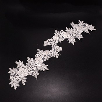 Lace Embroidery Costume Accessories, Applique Patch, Sewing Craft Decoration, Flower, White, 390x166x1mm, 2pcs/set