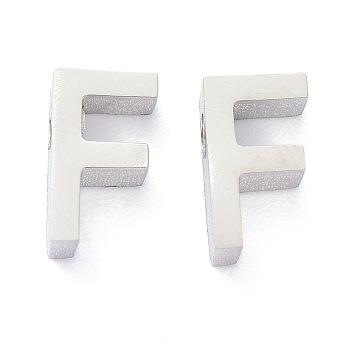 304 Stainless Steel Charms, Alphabet, Stainless Steel Color, Letter.F, 8x4.5x3mm, Hole: 1.8mm