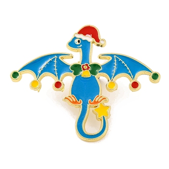 Christmas Theme Dinosaur Enamel Pins, Alloy Brooches for Backpack Clothes, Dodger Blue, 32x40x1mm