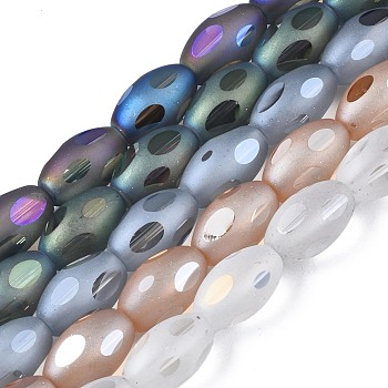 Frosted Electroplate Glass Beads Strands, Oval, Mixed Color, 13x8mm, Hole: 1.2mm, about 60pcs/strand, 30.71 inch(78cm)