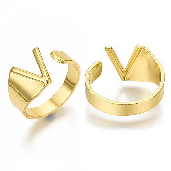 (Jewelry Parties Factory Sale)Alloy Cuff Finger Rings, Cadmium Free & Nickel Free & Lead Free, Alphabet, Golden, Letter.V, US Size 8(18.1mm)