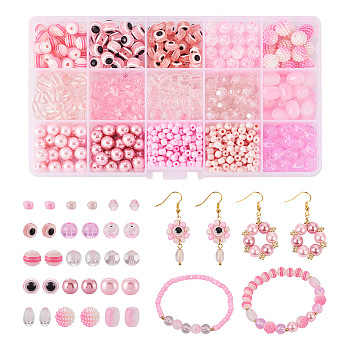 DIY Beads Jewelry Making Kit, Including Acrylic & Glass & Resin & Seed Beads, Round & Bicone & Oval & Flat Round, Pink