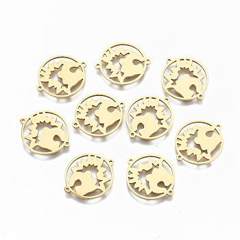 304 Stainless Steel Links Connectors, Laser Cut, Real 18K Gold Plated, 15x18x1mm, Hole: 0.8mm