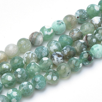 Dyed Natural Fire Crackle Agate Beads Strands, Round, Light Sea Green, 10~10.5mm, Hole: 1.2mm, about 36pcs/strand, 15.5 inch