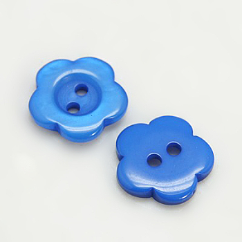 Resin Buttons, Dyed, Flower, Dodger Blue, 12x2.5mm, Hole: 1mm