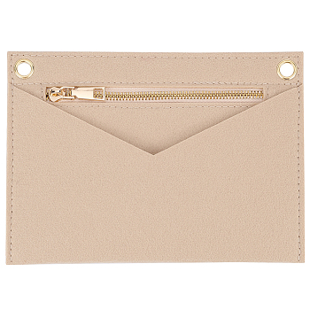 Felt Bags Organizer Insert, Mini Envelope Handbag Shaper Premium Felt, with Brass Grommets & Zipper, Tan, 22x15.7x0.5cm, Hole: 10mm