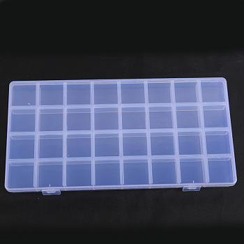 Transparent Plastic Bead Containers, with 32 Compartments, for DIY Art Craft, Nail Diamonds, Bead Storage, Rectangle, Clear, 25.7x13.2x2.3cm, Compartment: 3.1x3.1cm