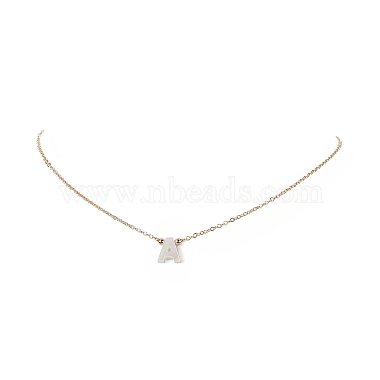 26Pcs 26 Style Alphabet Initial Letter A~Z Natural Cultured Shell Pendant Necklace with Brass Curb Chains for Women(NJEW-JN04178)-6