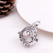 Tibetan Style Brass Bead Cage Pendants, for Chime Ball Pendant Necklaces Making, Hollow Teardrop with Flower Charm, Antique Silver, Inner Diameter: 18mm(BECA-PW0001-08C)